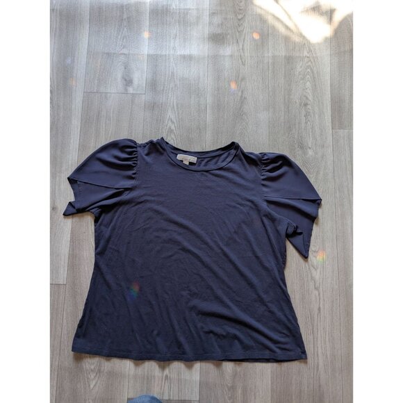 Michael Kors Womens Navy Blue Short Sleeve Top With Ruched Sleeves Size M - Picture 6 of 9